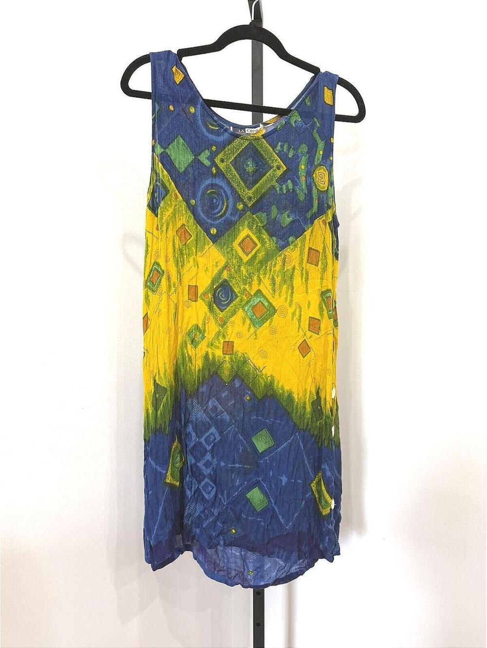 La Cera Sleeveless Colorful Patterned Dress with Side Buttons